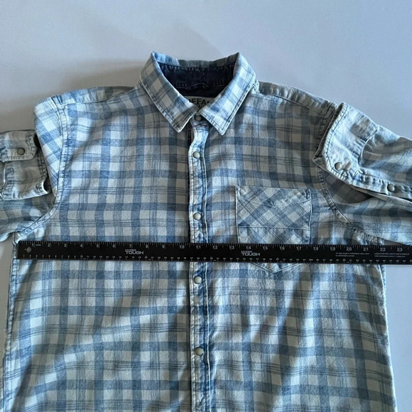 Buffalo David Bitton Shirt Large Blue Plaid Button Down Western Pearl Snaps - Picture 11 of 12